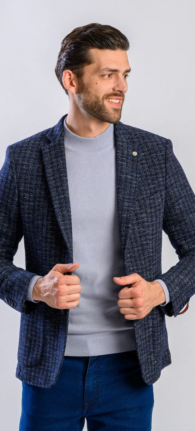 Alain Delon giacca blu-grigia slim con inserto