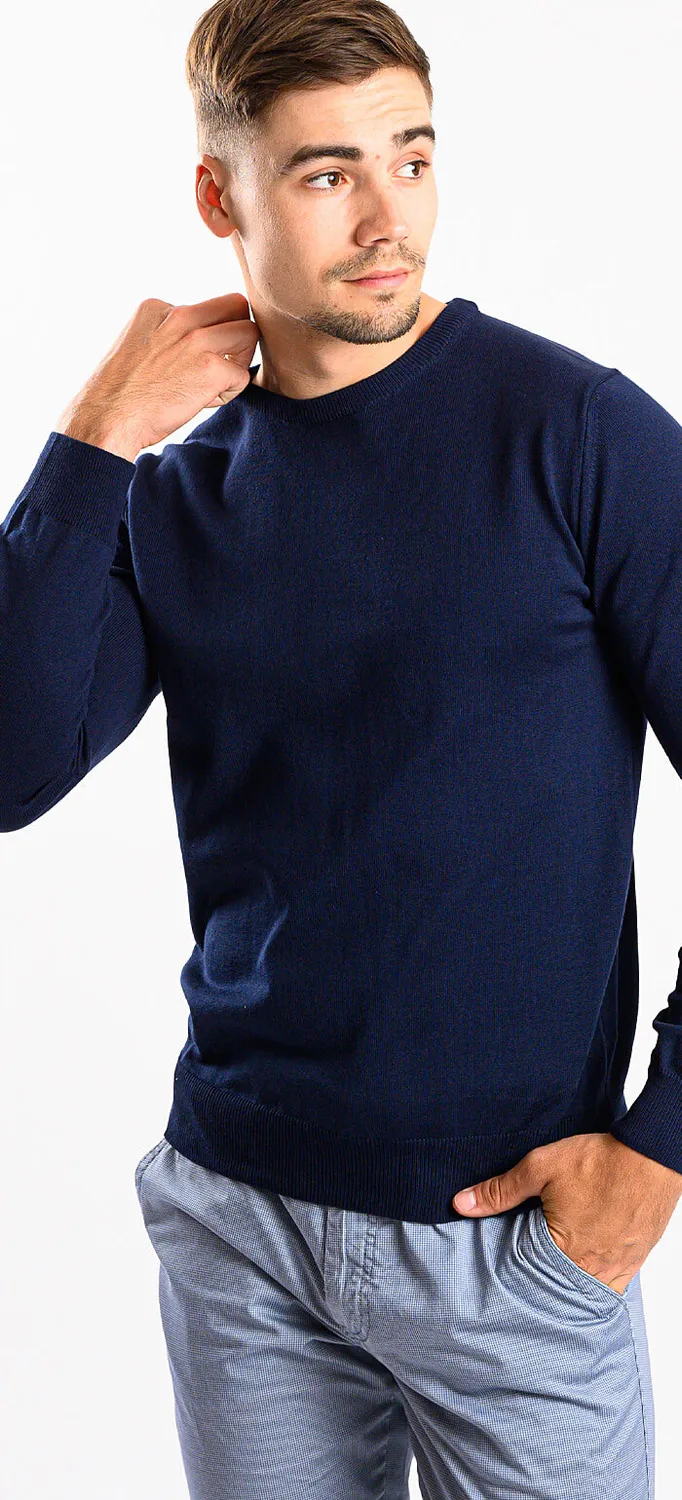 Alain Delon maglione girocollo blu navy in cotone