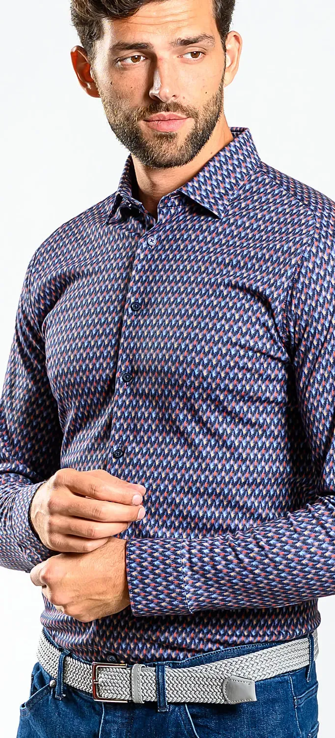 Alain Delon Camicia Extra Slim Fit Blu Fantasia Stretch