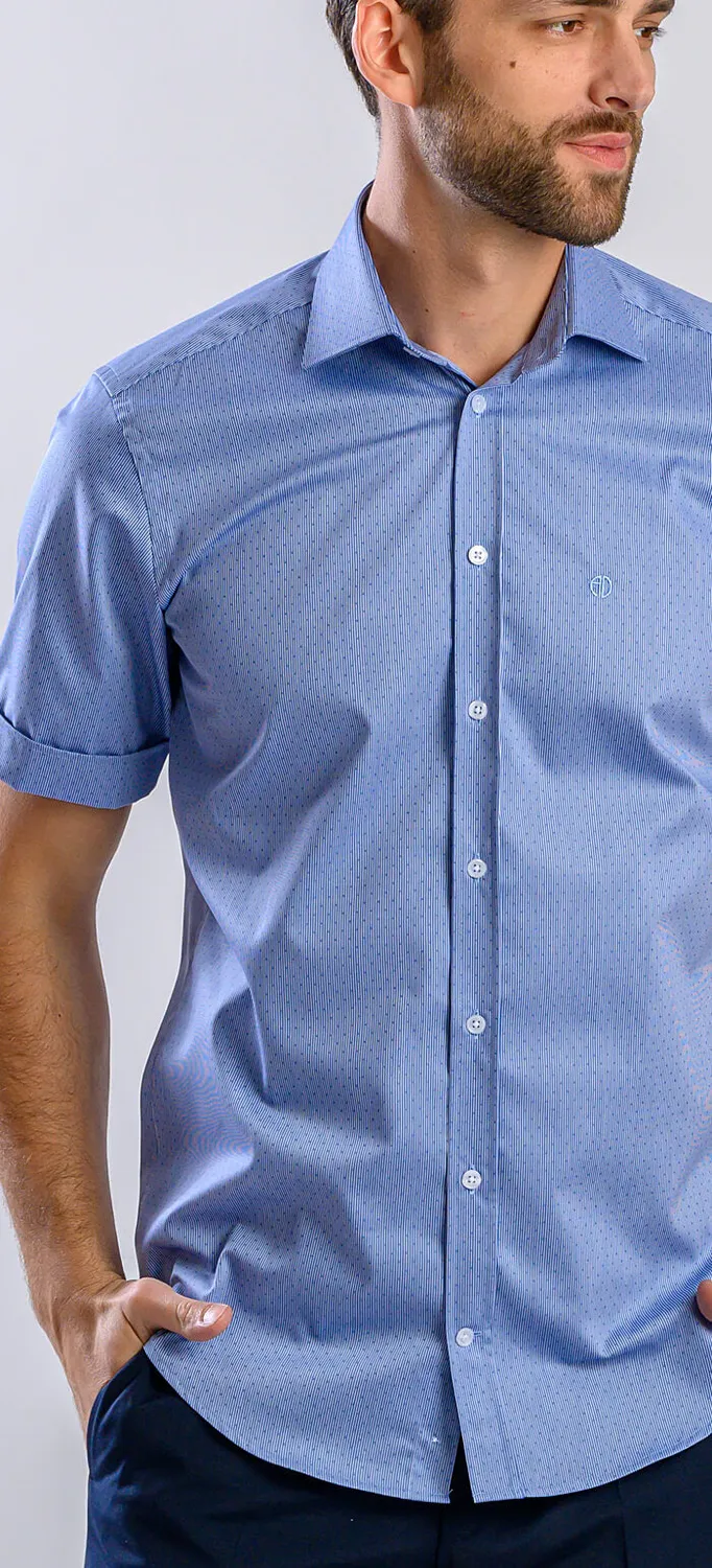 Alain Delon Camicia Righe Manica Corta Extra Slim Fit