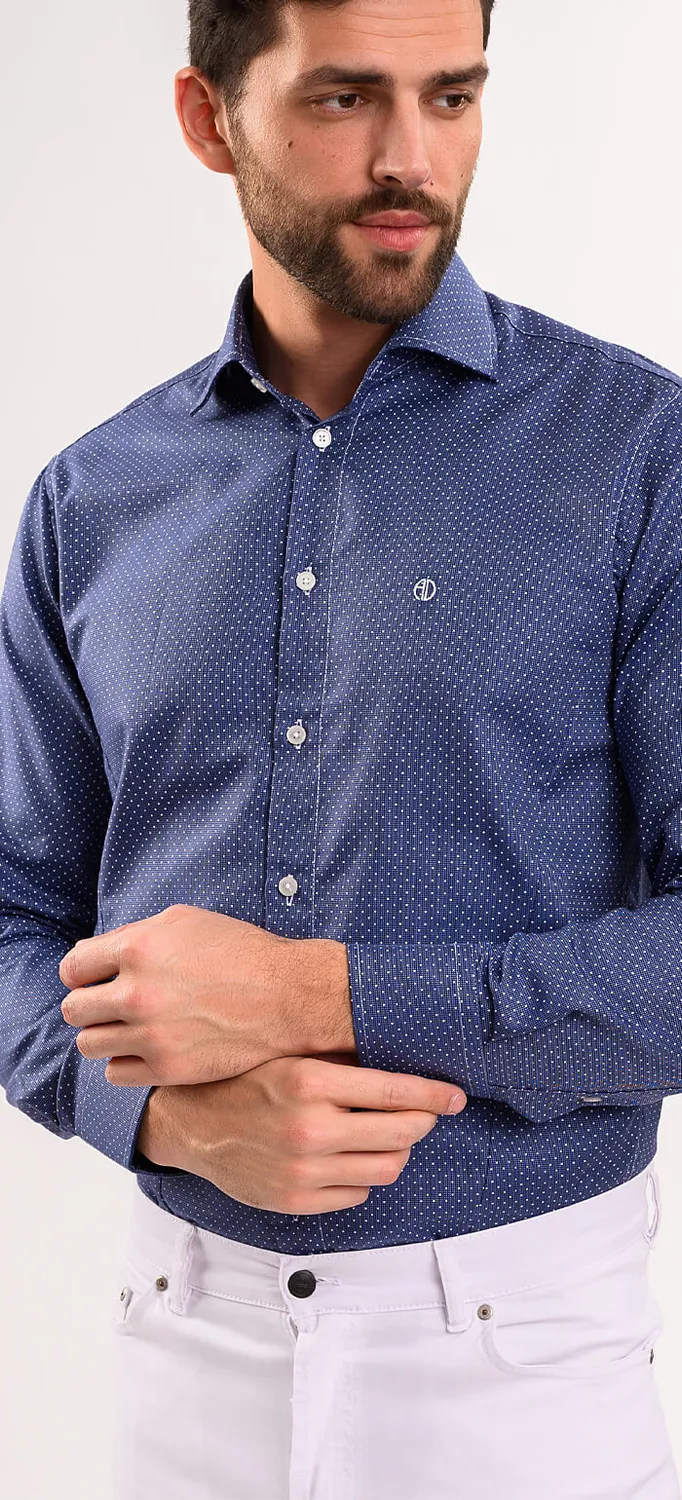 Alain Delon Camicia Blu Pois Bianchi Extra Slim Fit