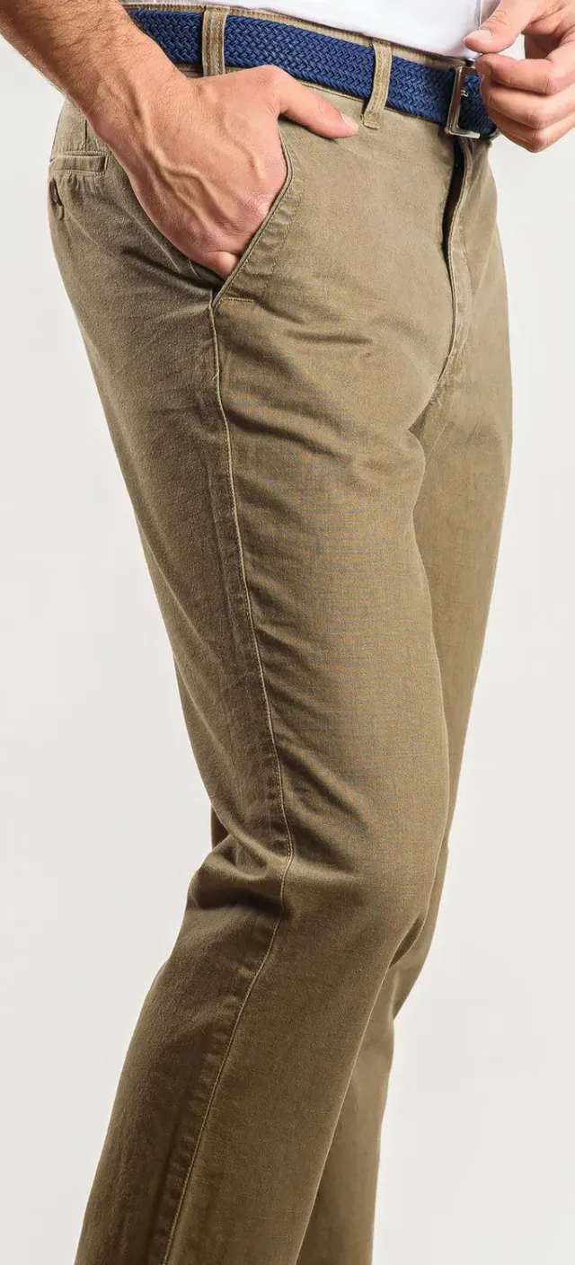 Alain Delon Pantaloni Marroni Cotone Lino Slim