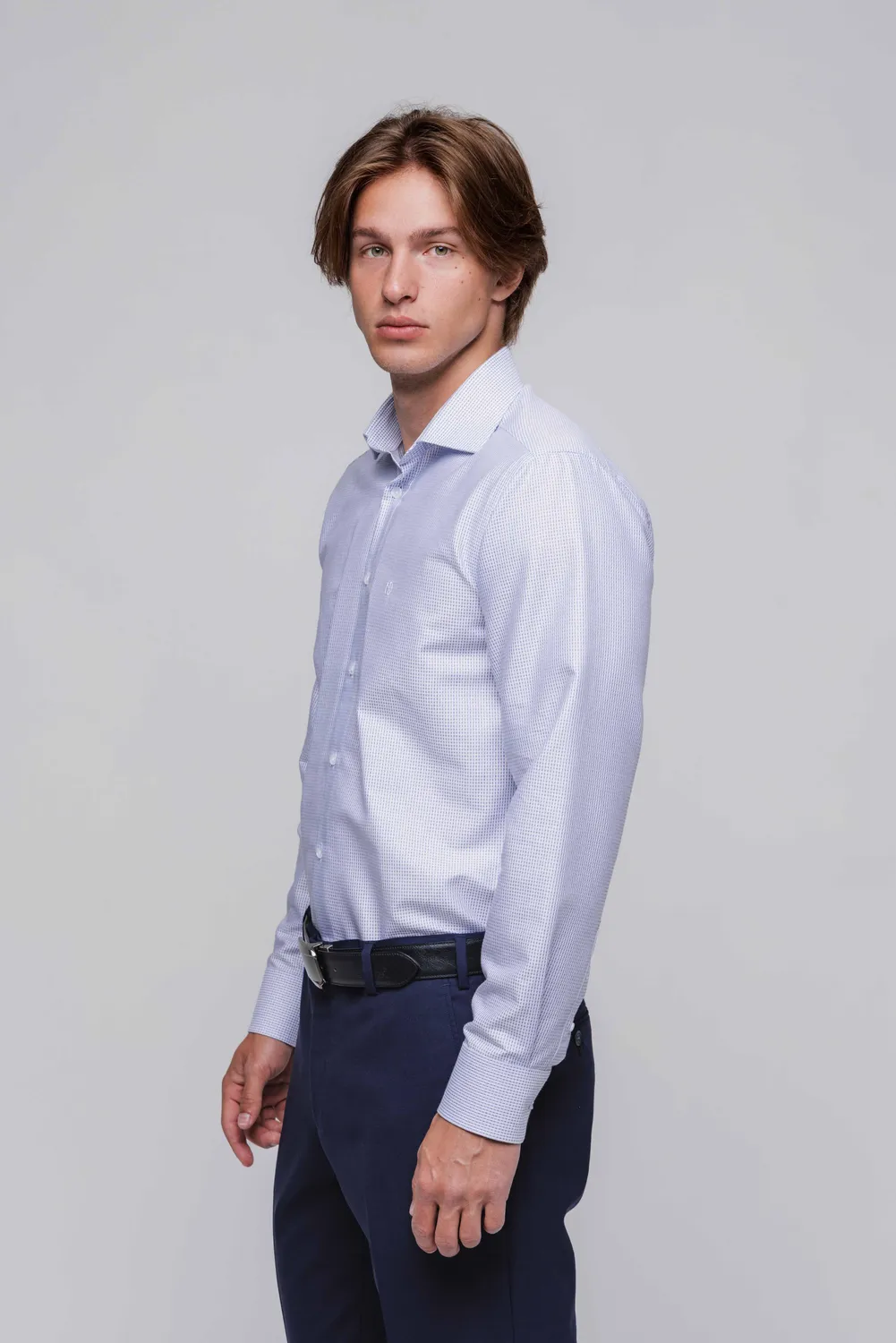 Alain Delon camicia slim fit bianca righe blu cotone