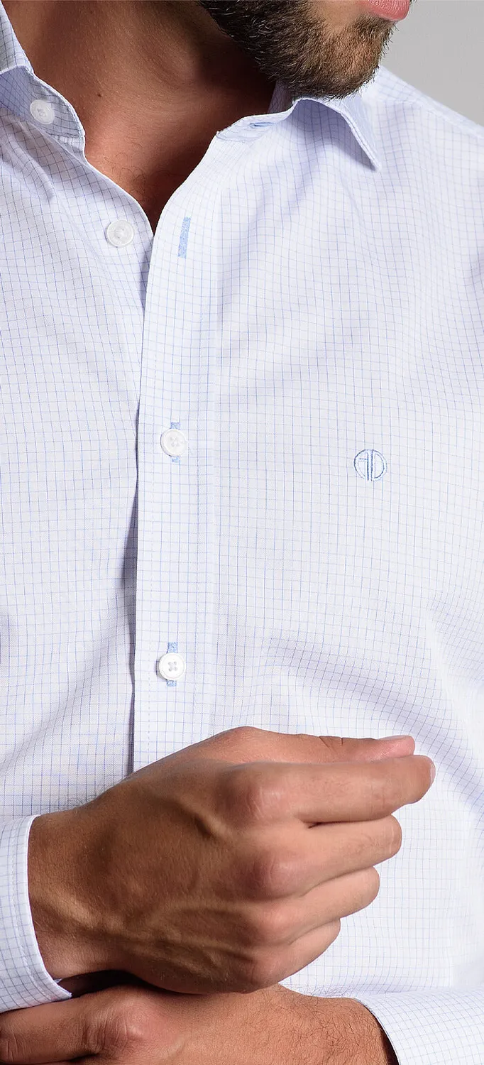 Alain Delon Camicia Bianca Quadri Extra Slim Fit Cotone
