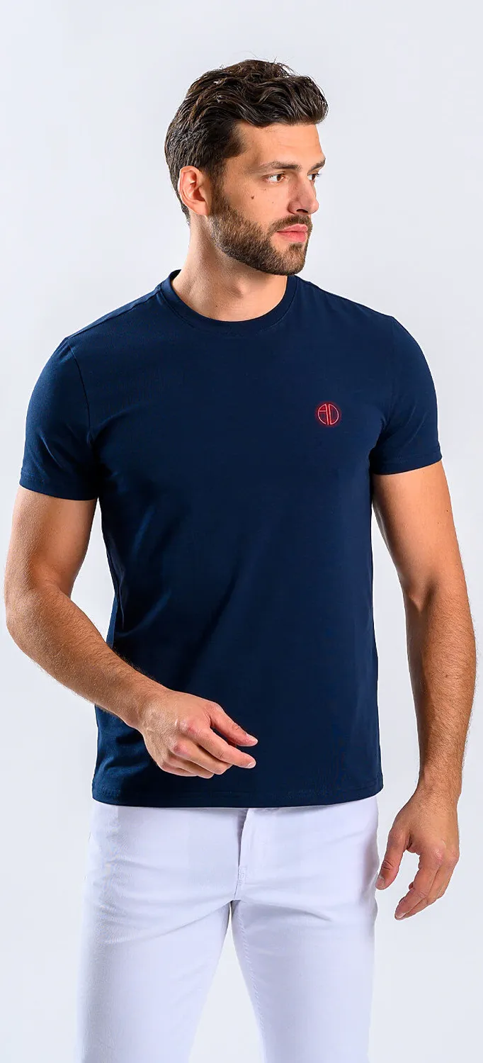 Alain Delon t-shirt blu slim cotone elasticizzata