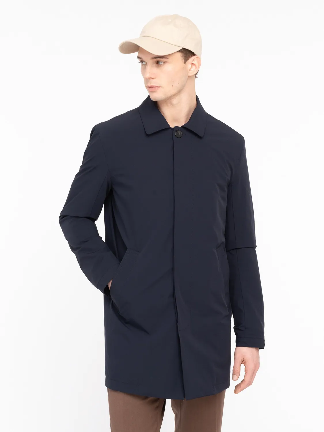 Paoloni Trench Coat Tecnico Uomo Blu Nylon Stretch