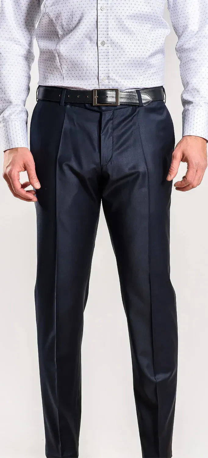 Alain Delon pantaloni abito blu scuro slim fit lana 52