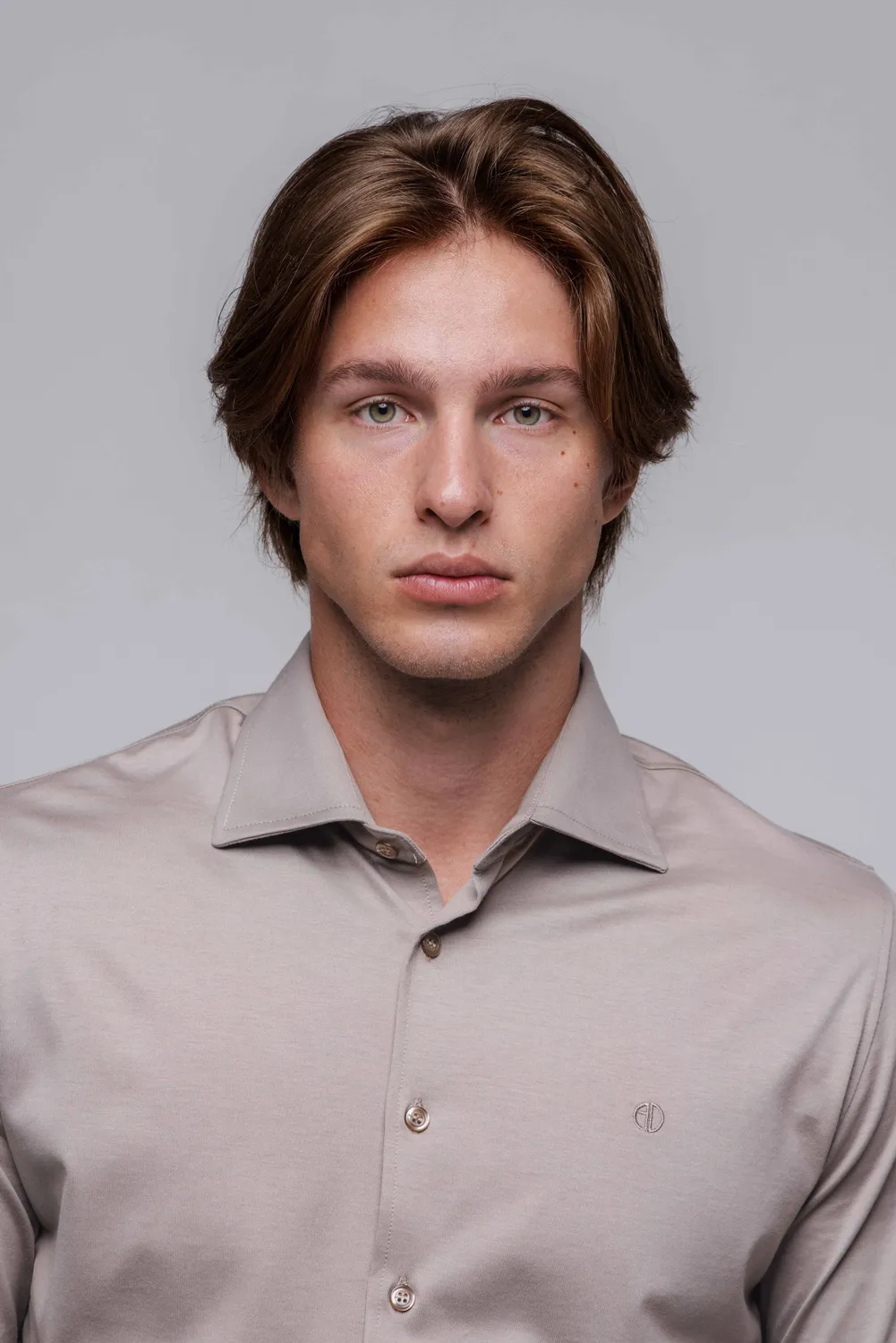 Alain Delon Extra Slim Fit camicia beige elasticizzata