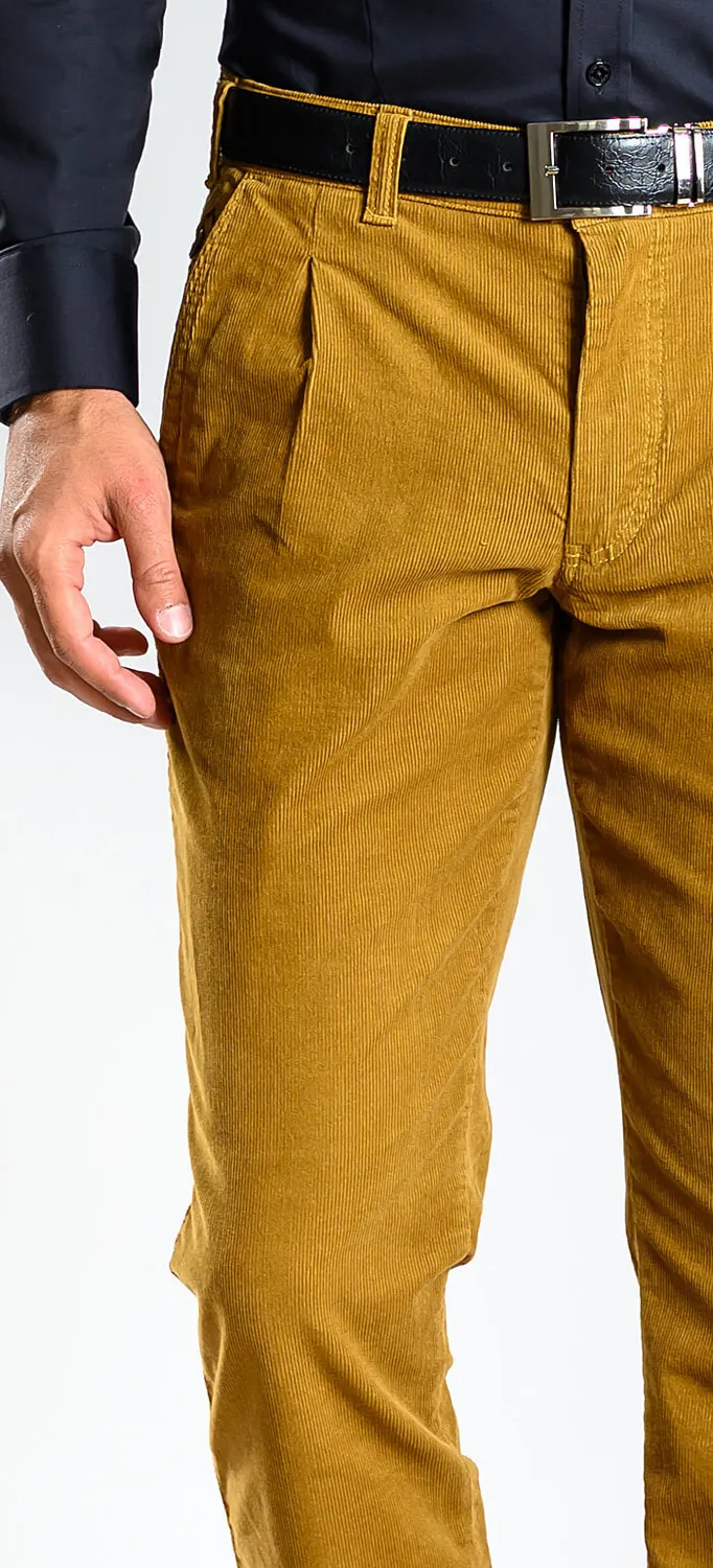 Alain Delon pantaloni velluto senape slim 33/32 stretch