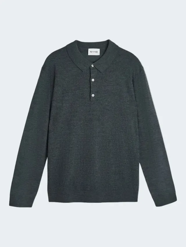 Sand Retro Polo maglia merino grigio fumo manica lunga
