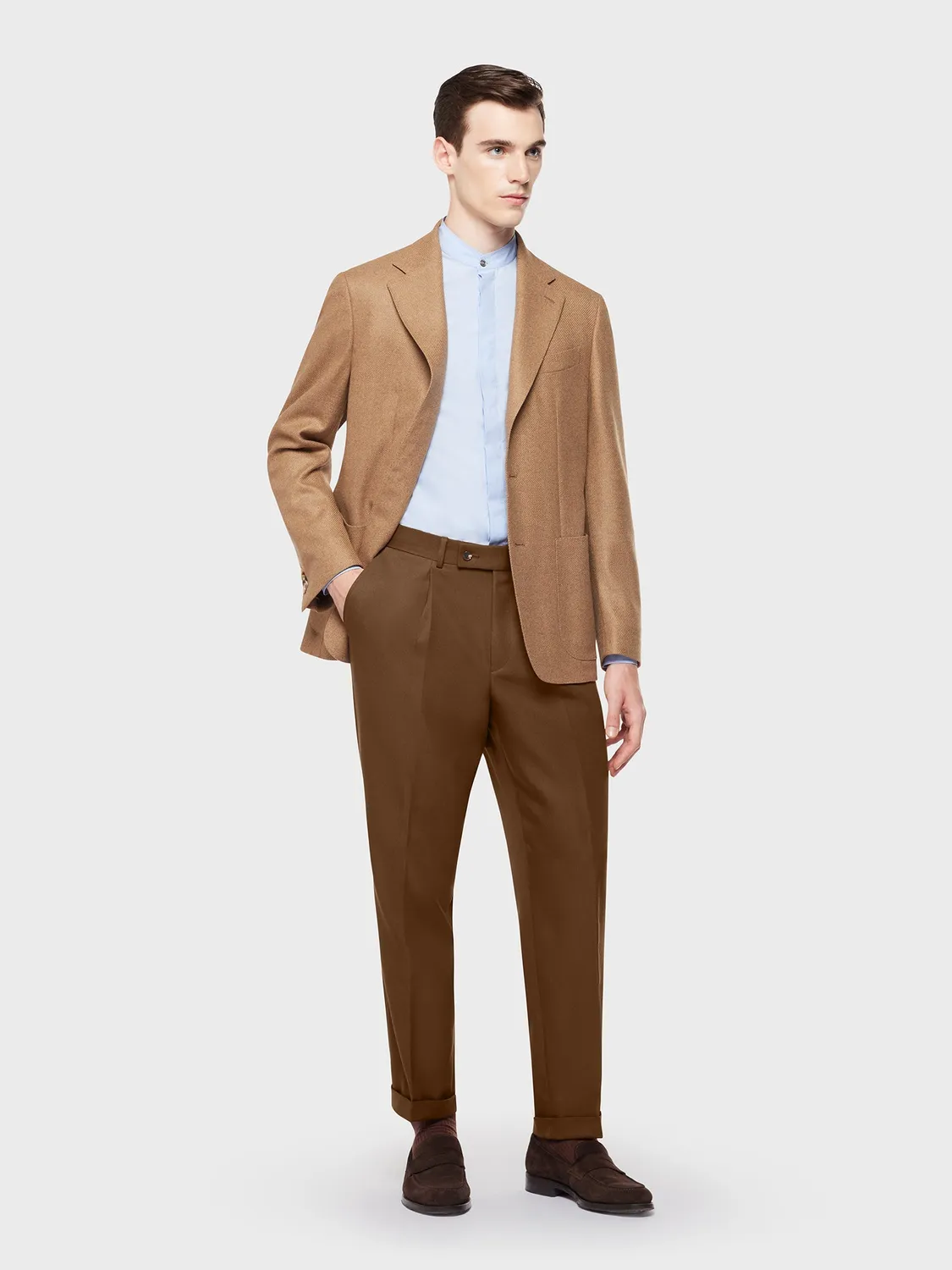 Caruso Pantalone Lana Tecnico Marrone Tinta Unita