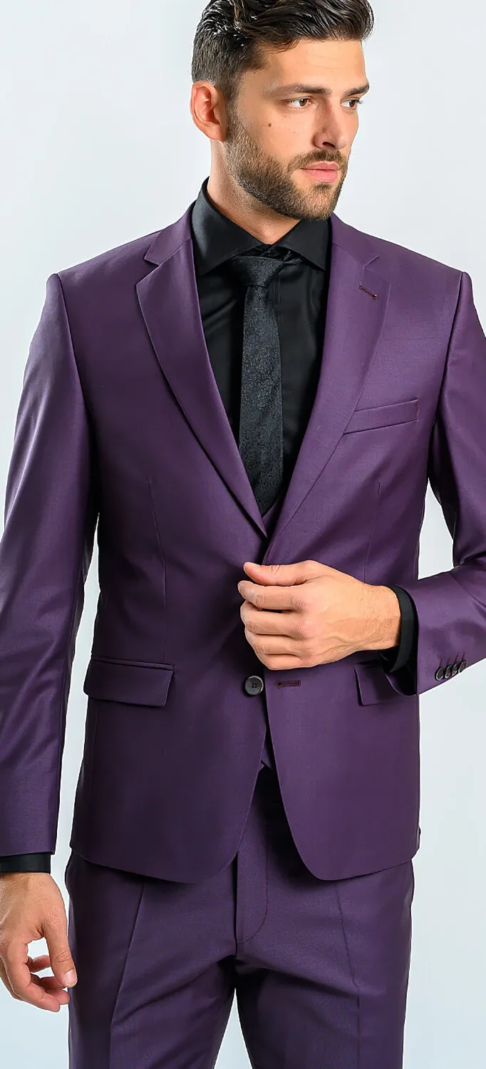 Alain Delon Abito Slim Fit Viola con Gilet 3 Pezzi