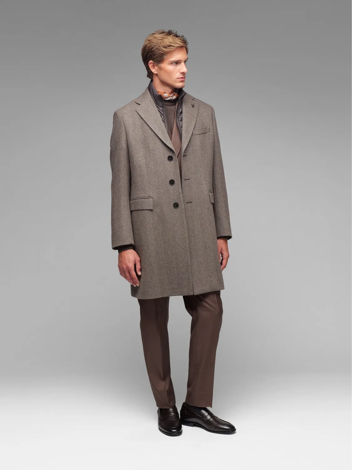 Paoloni Cappotto pettorina chevron marrone lana cashmere