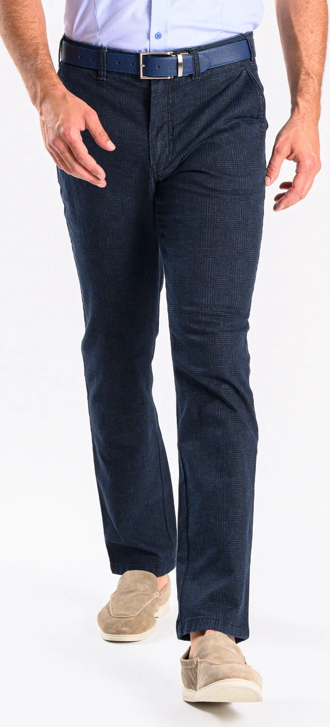 Alain Delon pantalone slim blu a quadri neri