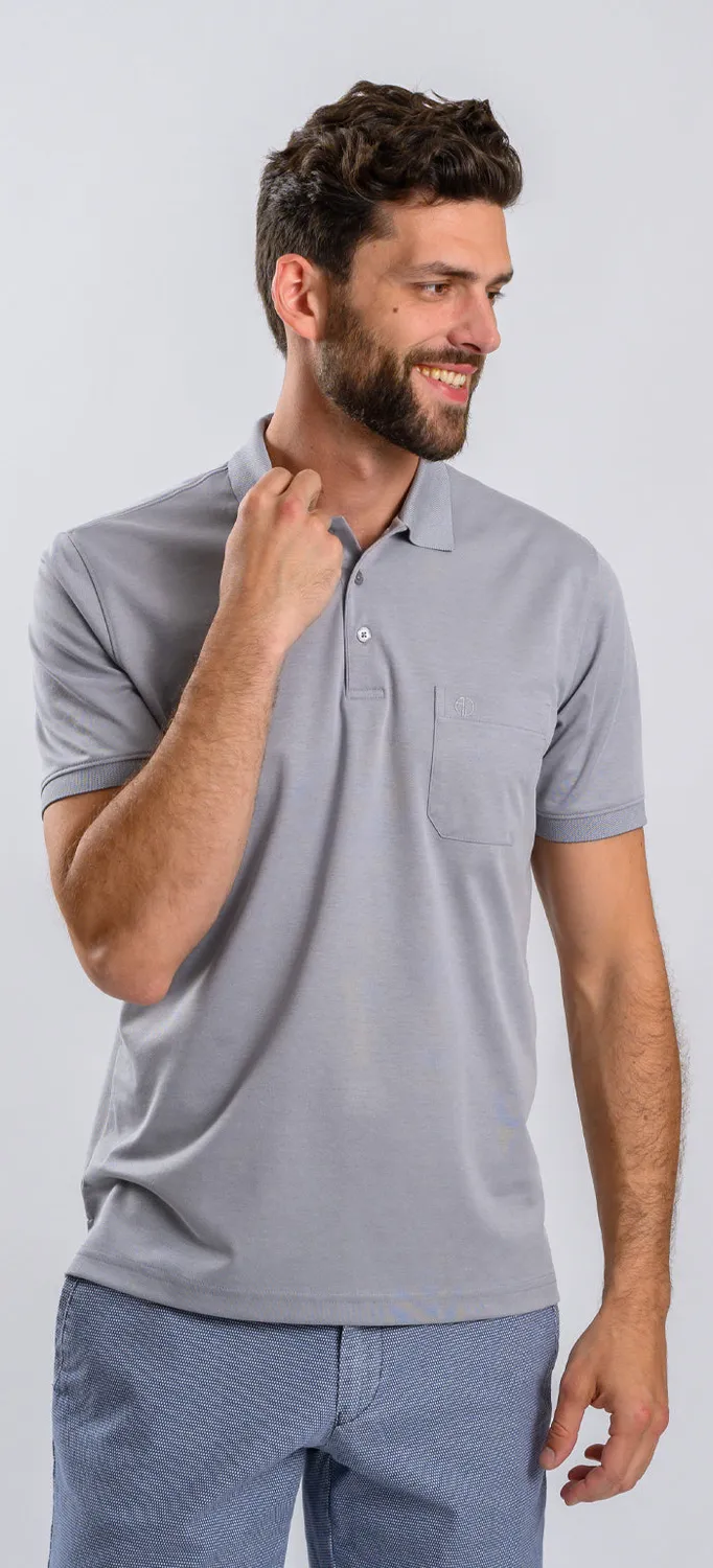 Alain Delon polo grigia slim micropima cotone