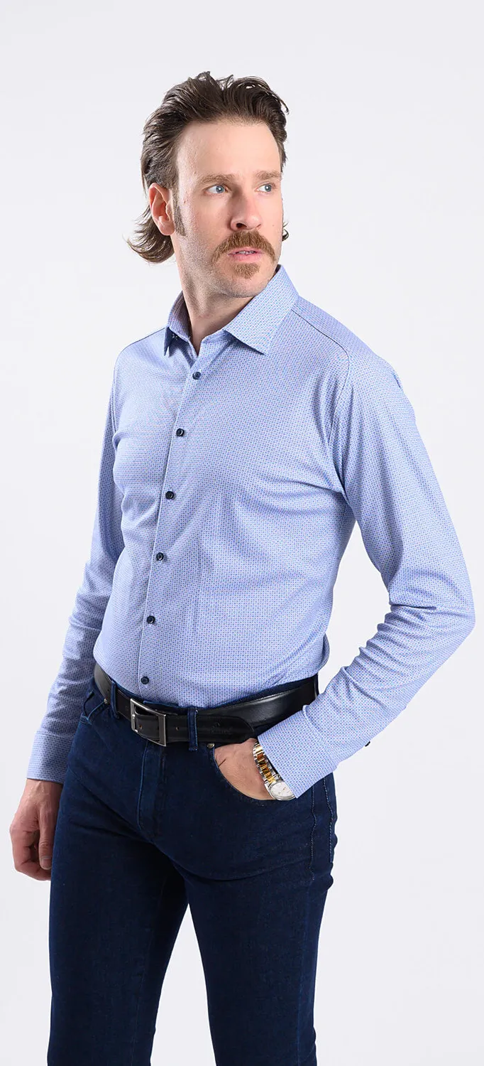 Alain Delon Extra Slim Fit camicia bianca fantasia blu XL stretch