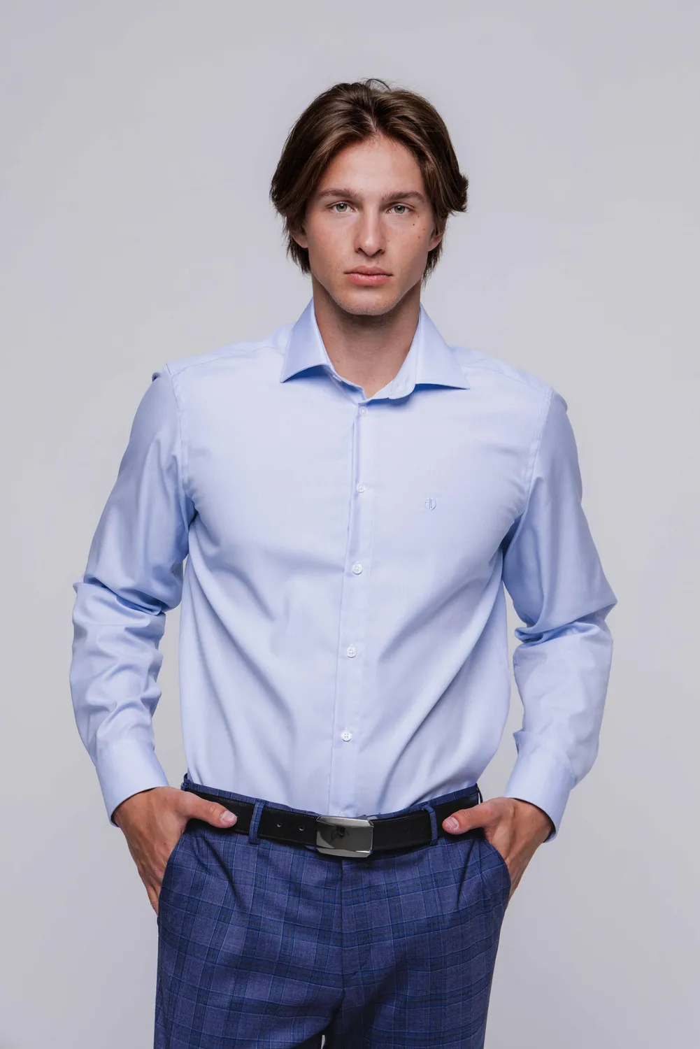Alain Delon Extra Slim Fit camicia azzurra micro pois