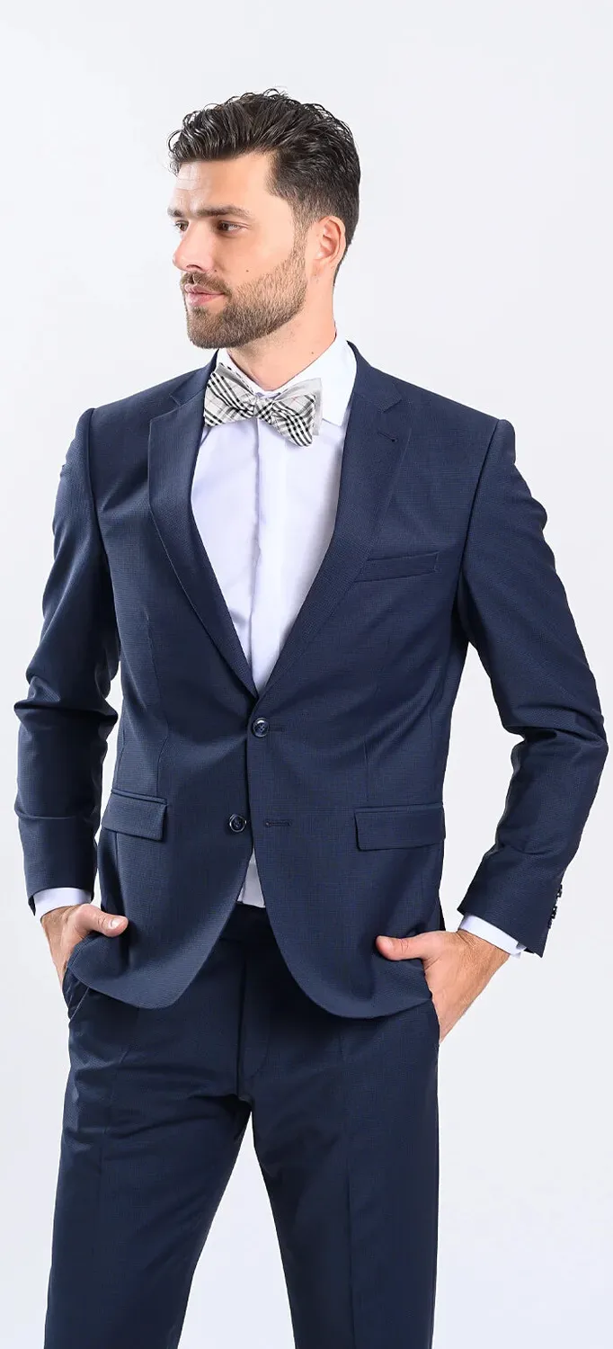 Alain Delon abito slim fit blu quadretti misto lana