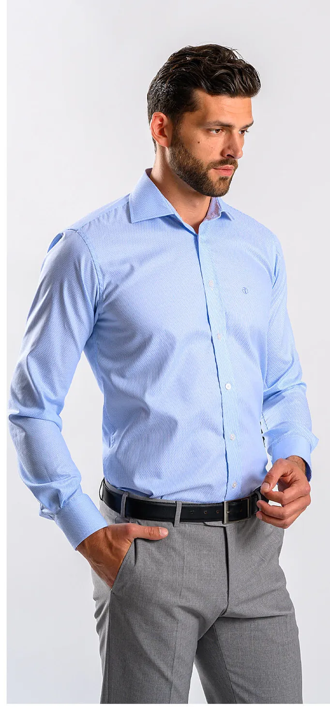 Alain Delon Slim Fit camicia azzurra micro-fantasia cotone