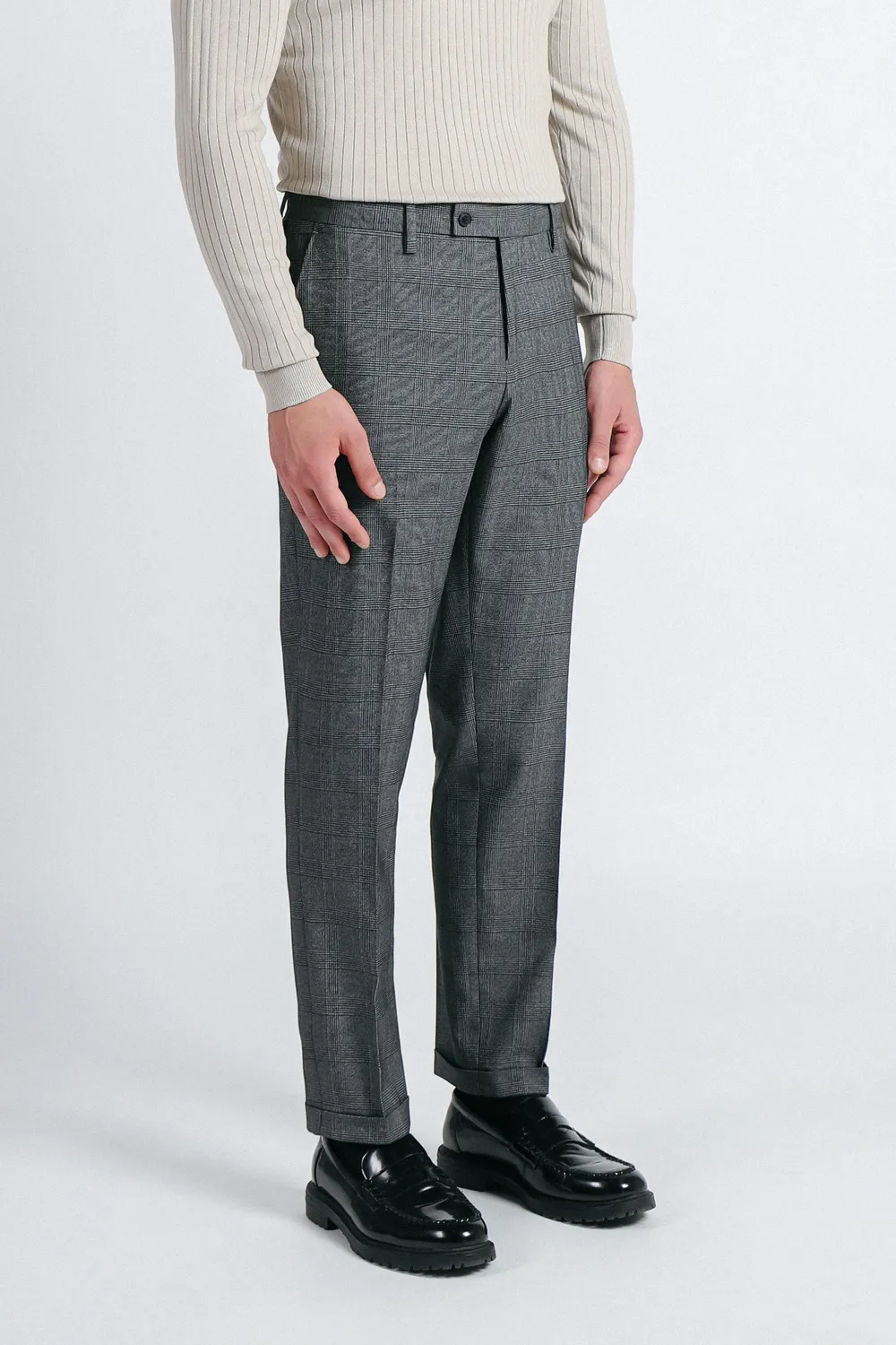 Sonny Bono Pantalone da Abito a Quadri Grigio Comfort Fit