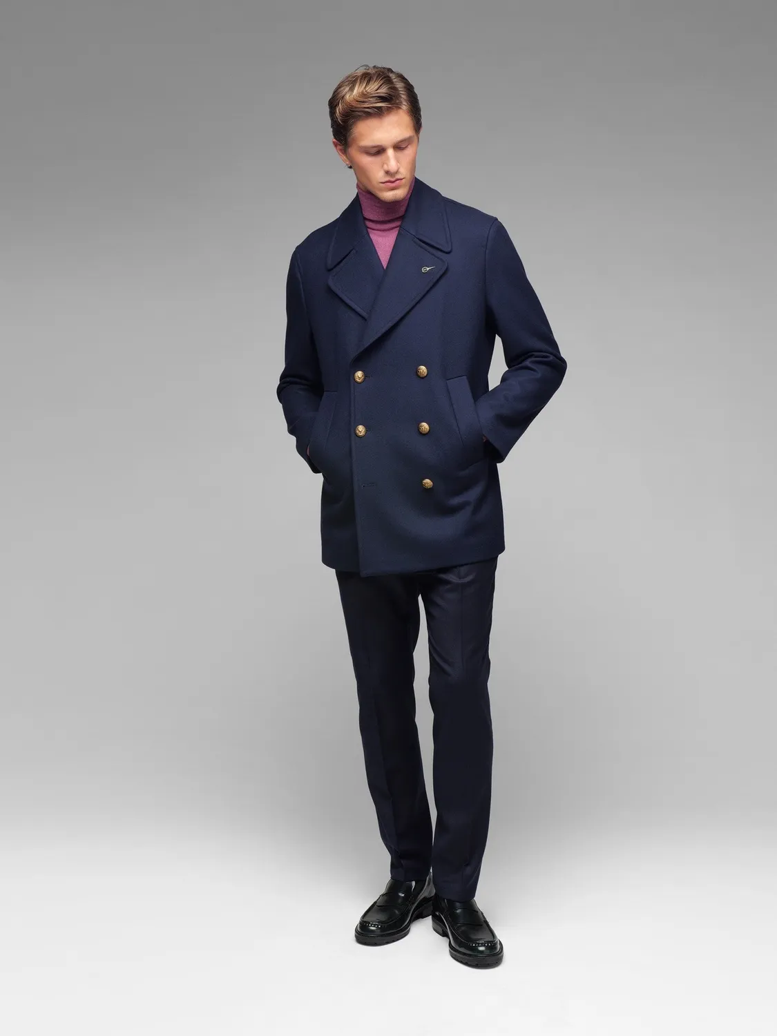 Paoloni Peacoat flanella di lana blu 100% lana