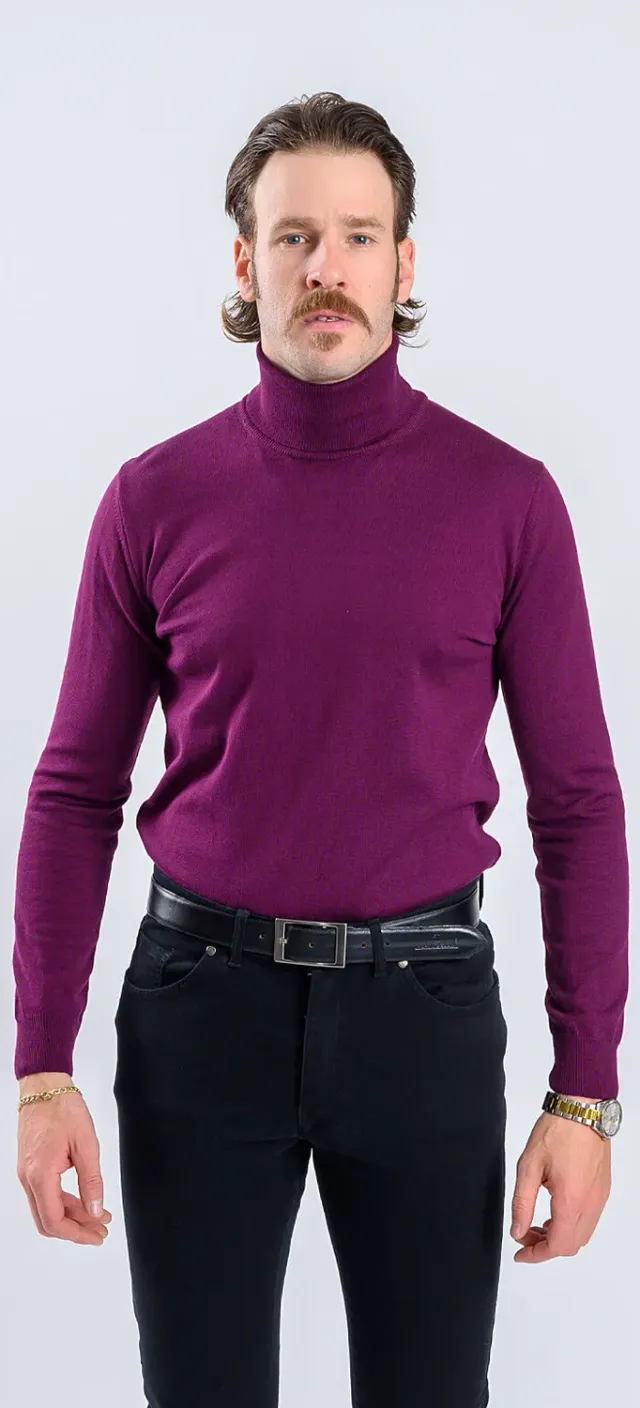 Alain Delon dolcevita bordeaux cotone taglia M slim