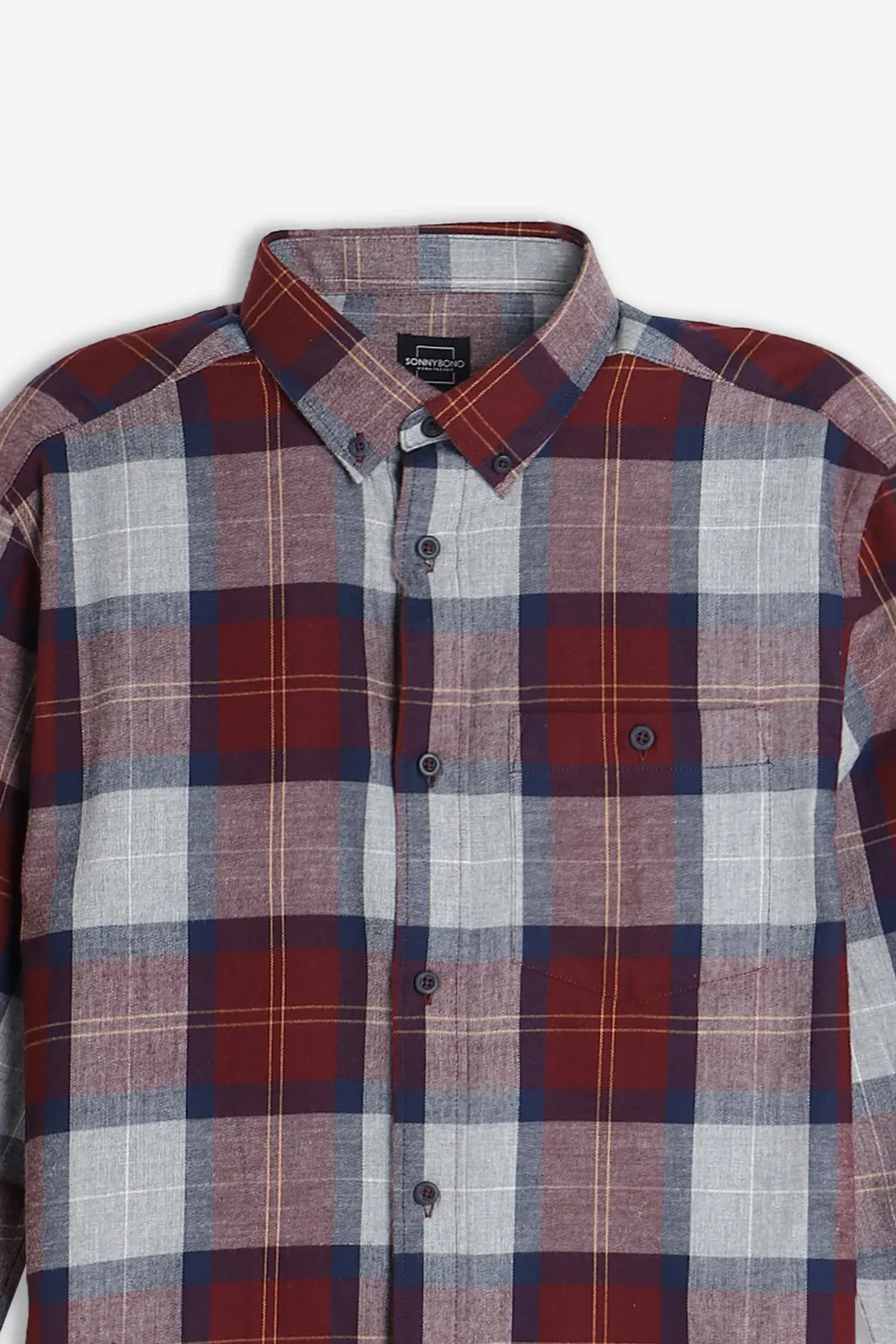 Sonny Bono Quadri Flanella Camicia Bordeaux Morbida