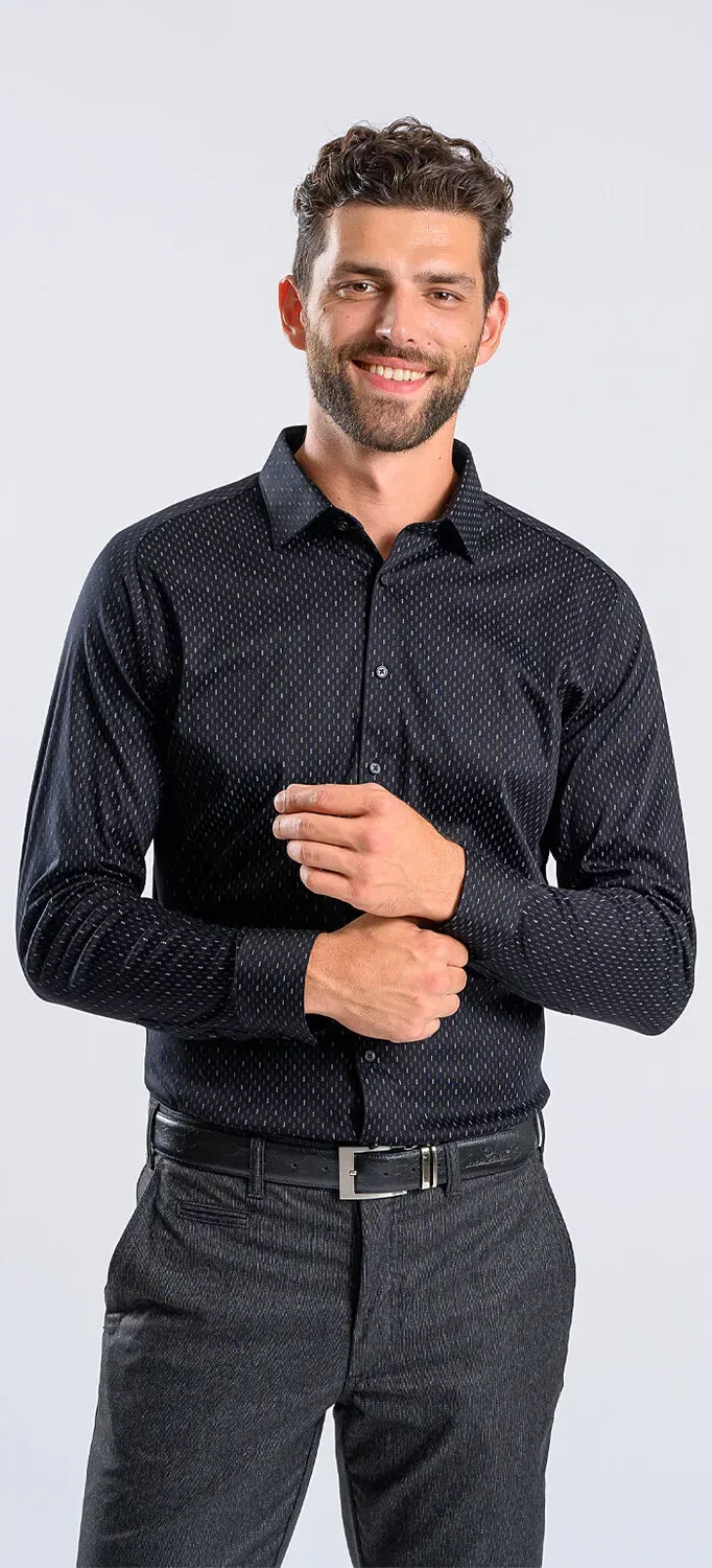 Alain Delon Extra Slim Fit camicia nera fantasia