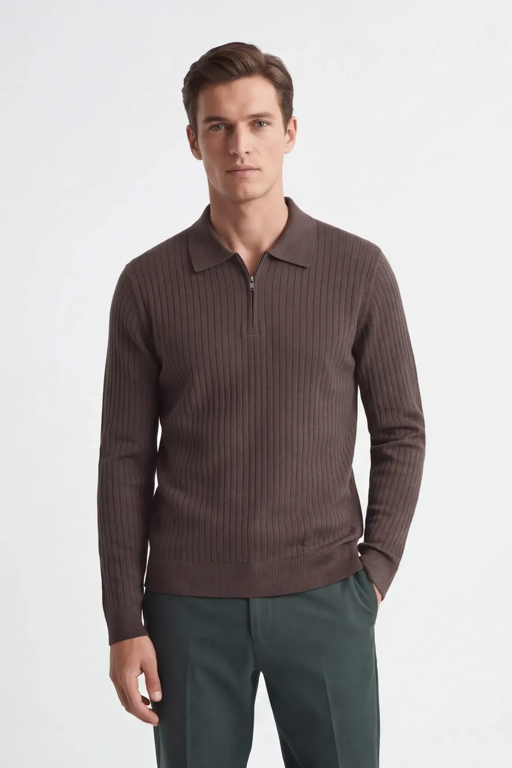 Sonny Bono Maglia Costina Polo Mezza Zip Tortora