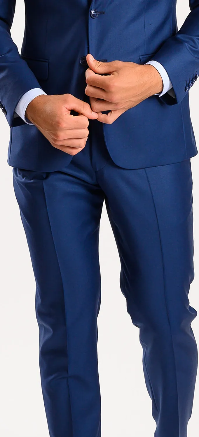 Alain Delon abito blu royal slim fit in lana