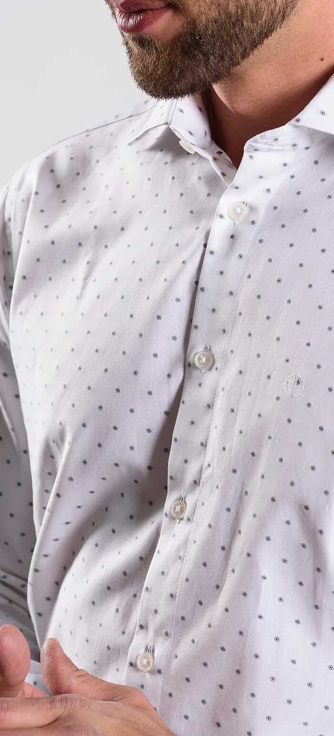 Alain Delon camicia bianca pois neri slim fit cotone