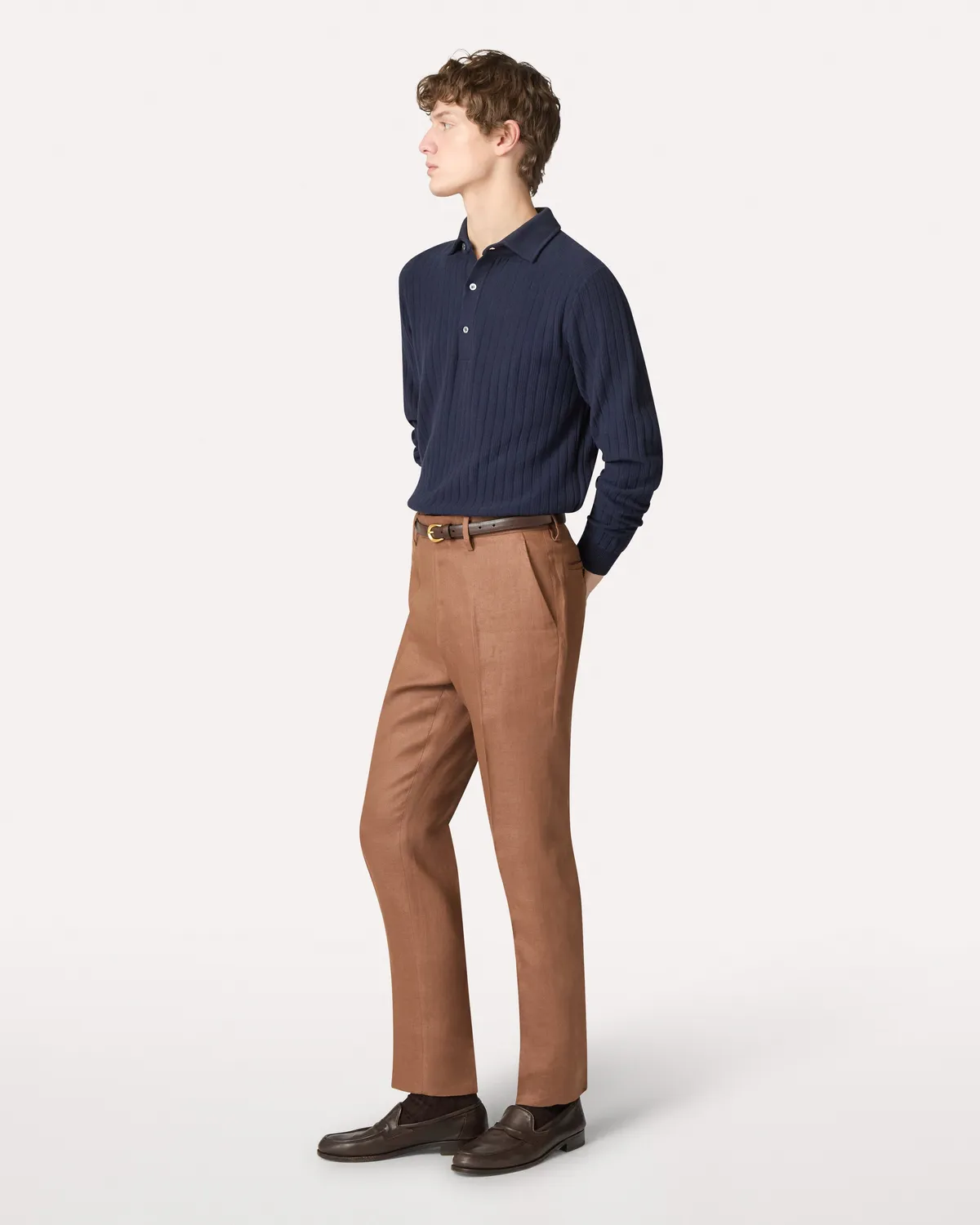 Lardini polo blu manica lunga maglia cotone piquet