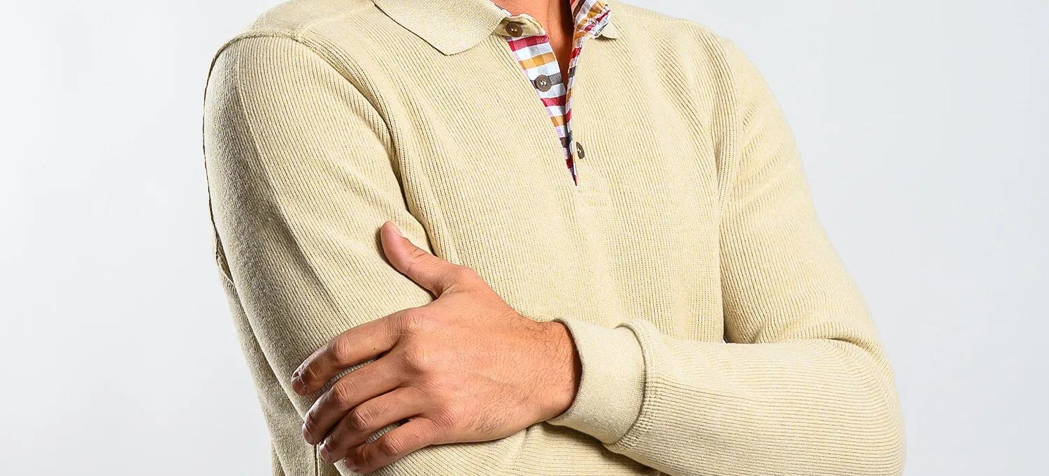 Alain Delon polo beige manica lunga uomo