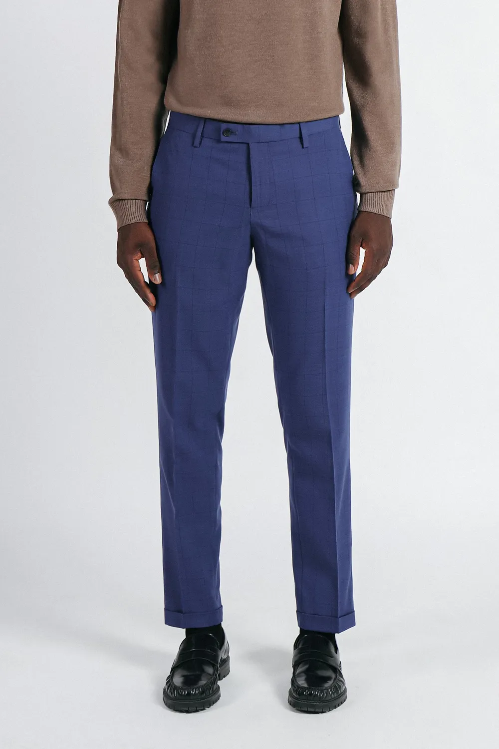 Sonny Bono pantalone abito quadri bluette comfort fit