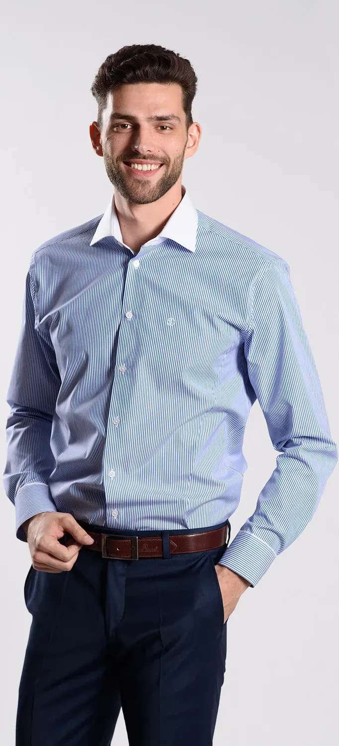 Alain Delon Camicia Blu Rigata Extra Slim Fit Business