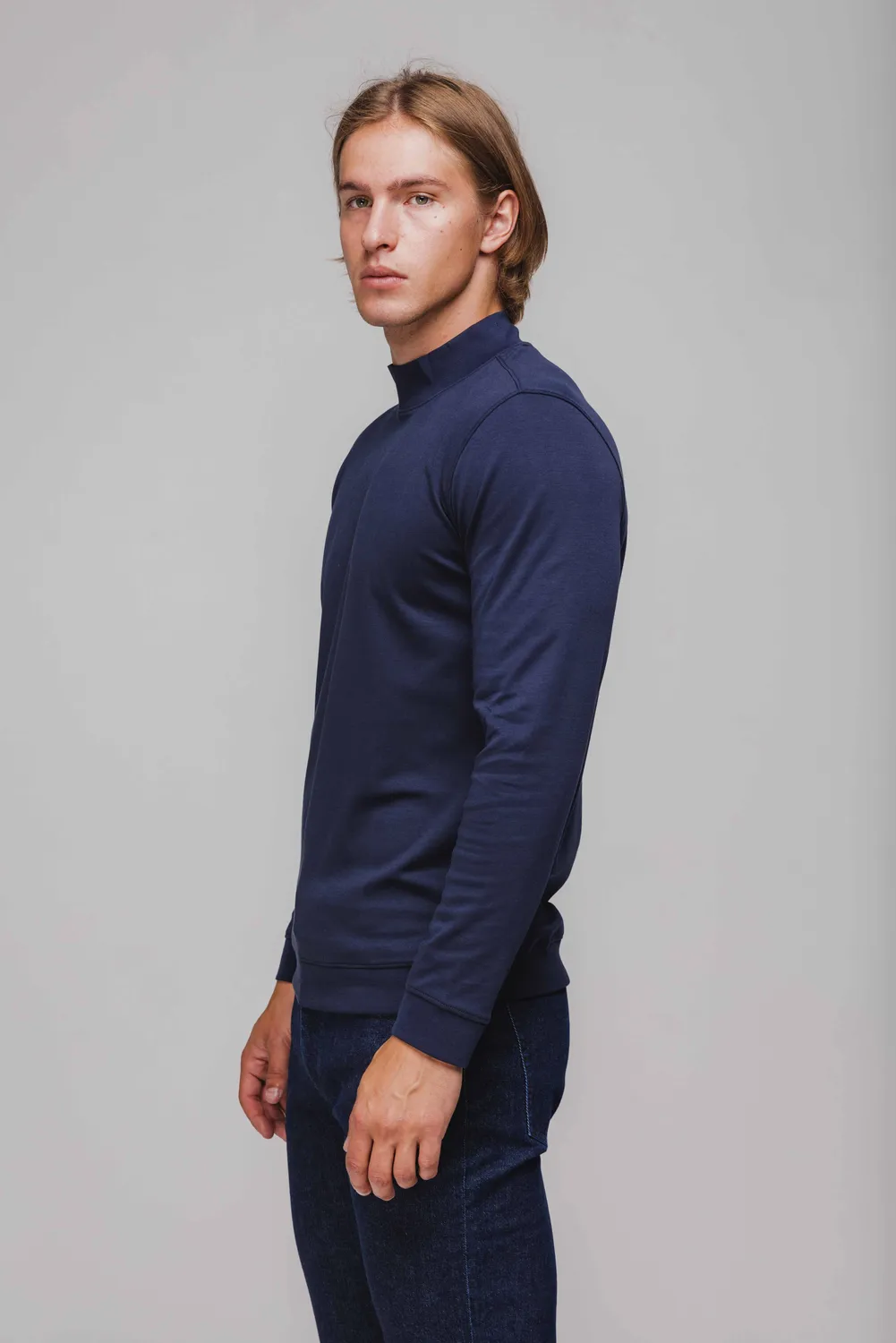 Alain Delon lupetto blu slim fit cotone mezze taglie