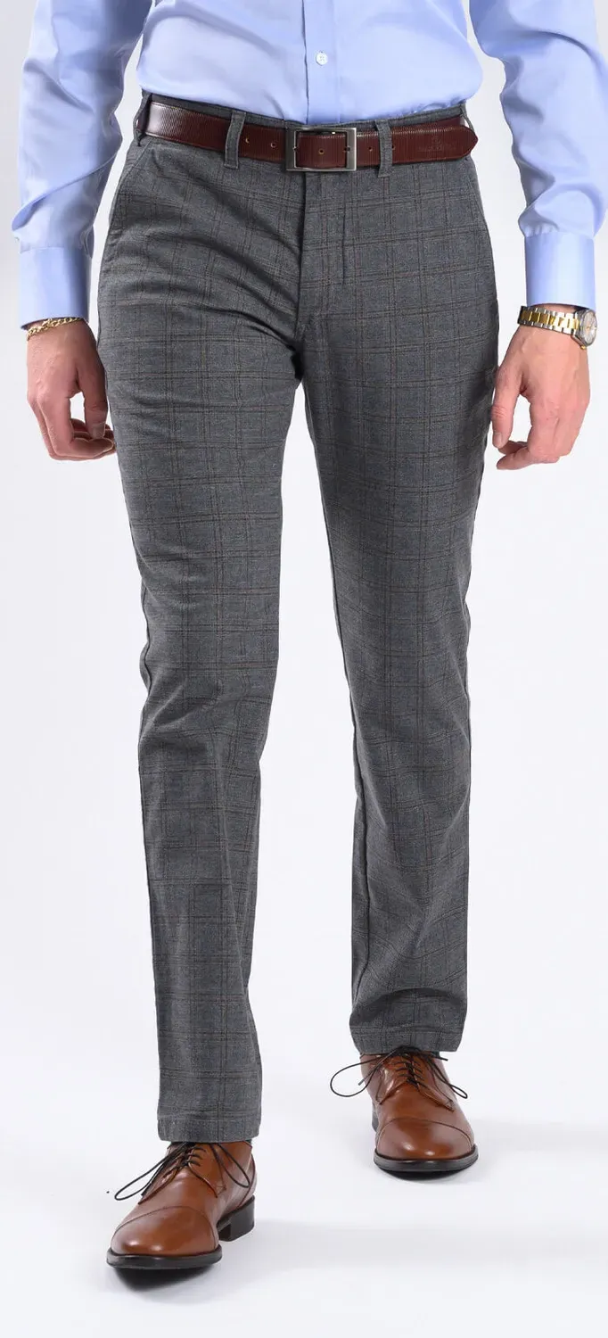 Alain Delon pantaloni chino slim grigi a quadri cotone