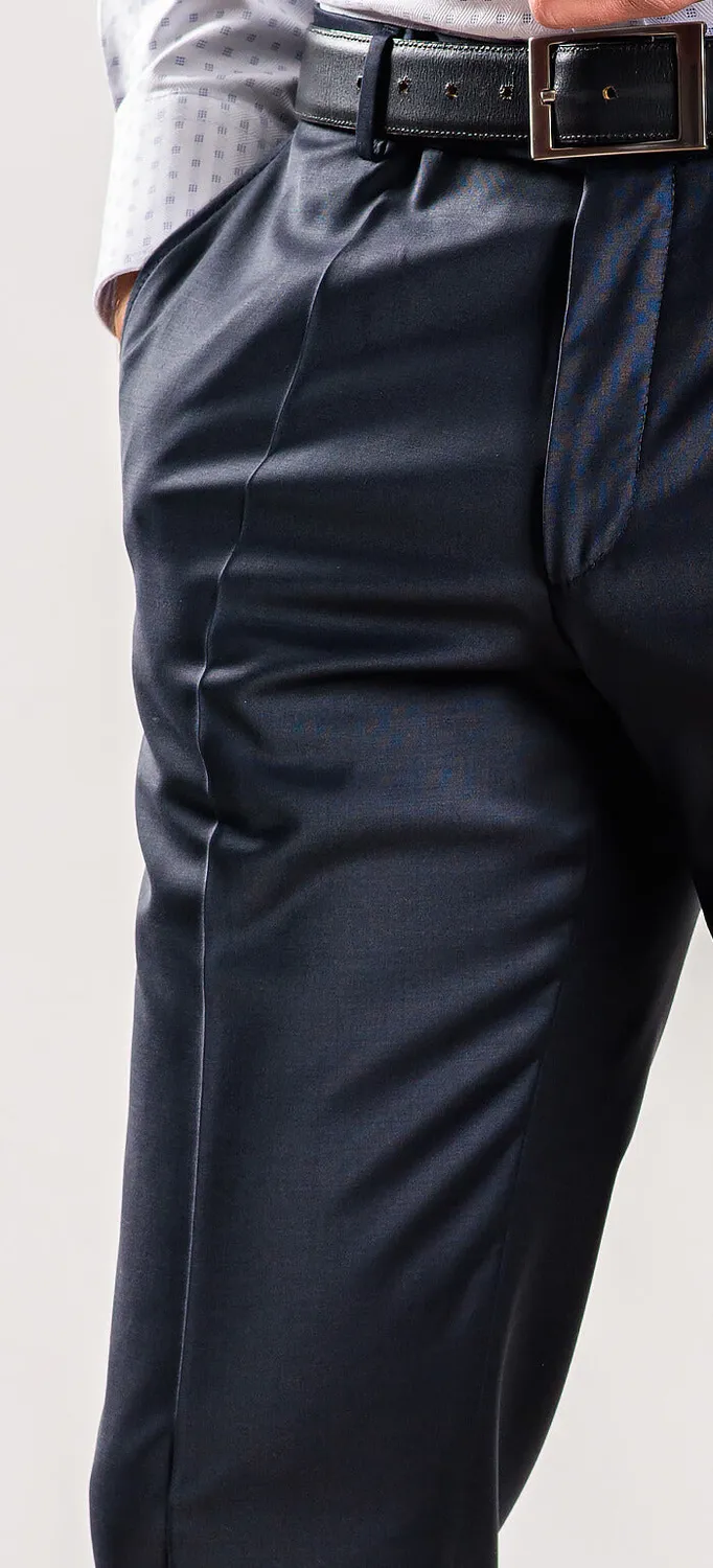 Alain Delon pantalone abito blu navy slim lana stretch