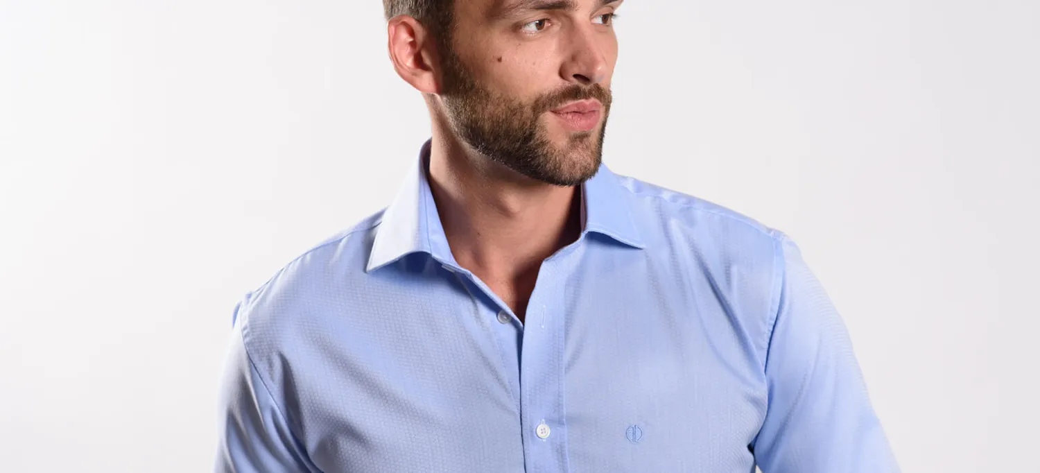 Alain Delon camicia slim fit azzurra micro fantasia