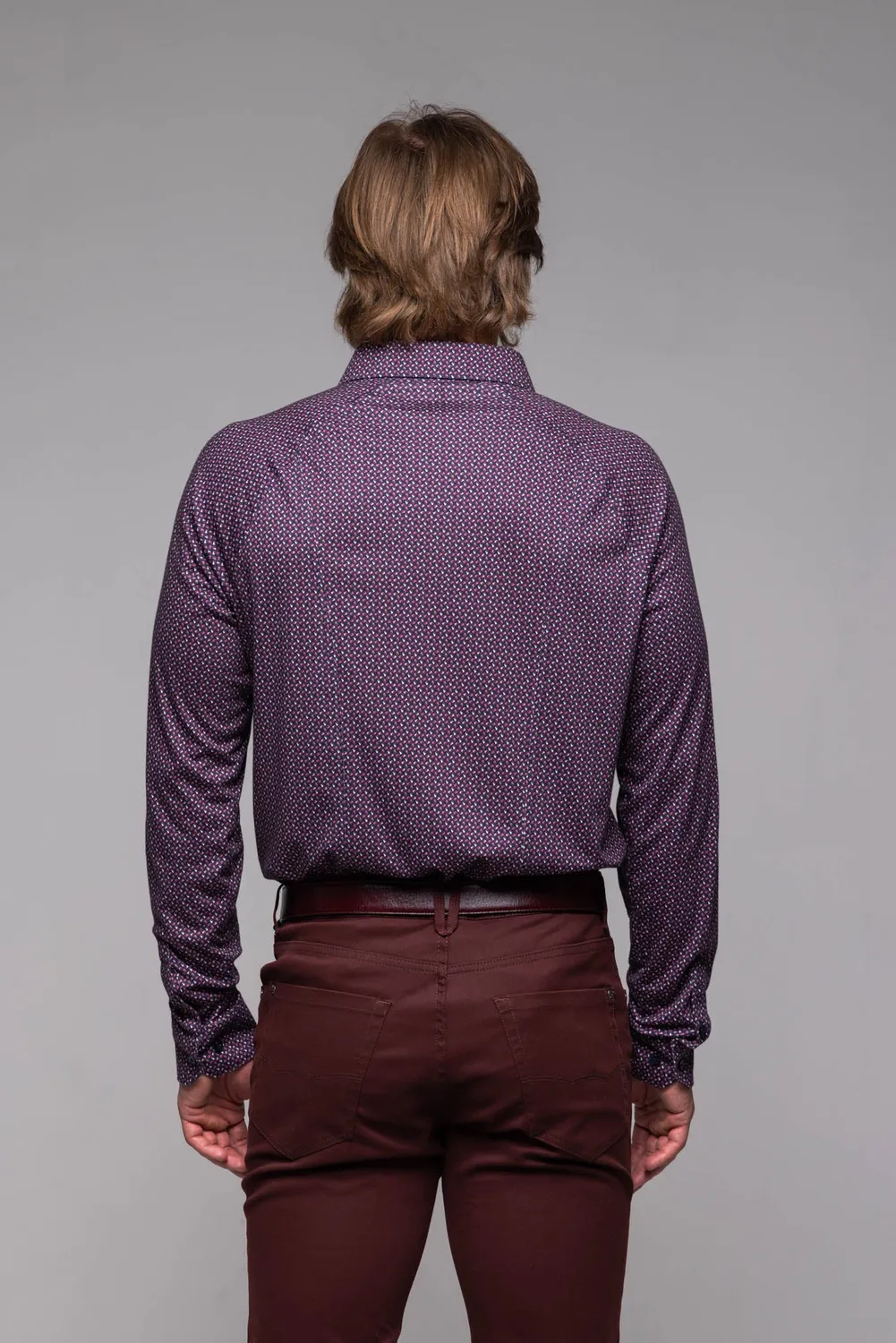 Alain Delon camicia bordeaux extra slim elasticizzata fantasia