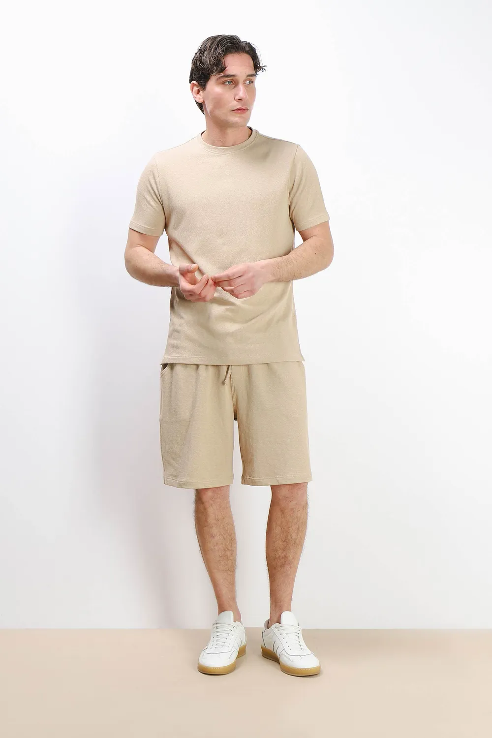 Sonny Bono Slub t-shirt girocollo beige effetto lino