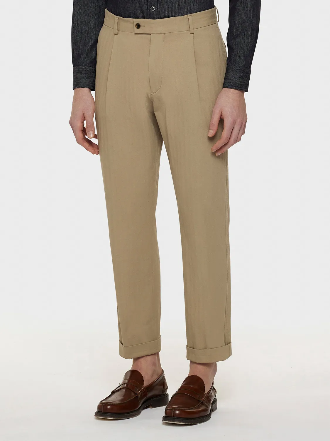 Caruso Norma pantalone cotone beige herringbone