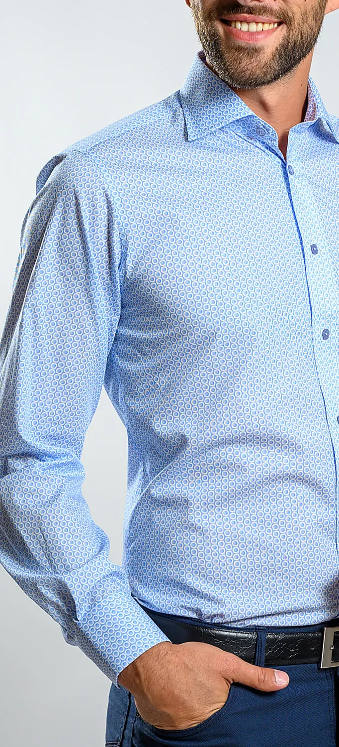 Alain Delon Camicia Slim Fit Azzurra Fantasia Cotone