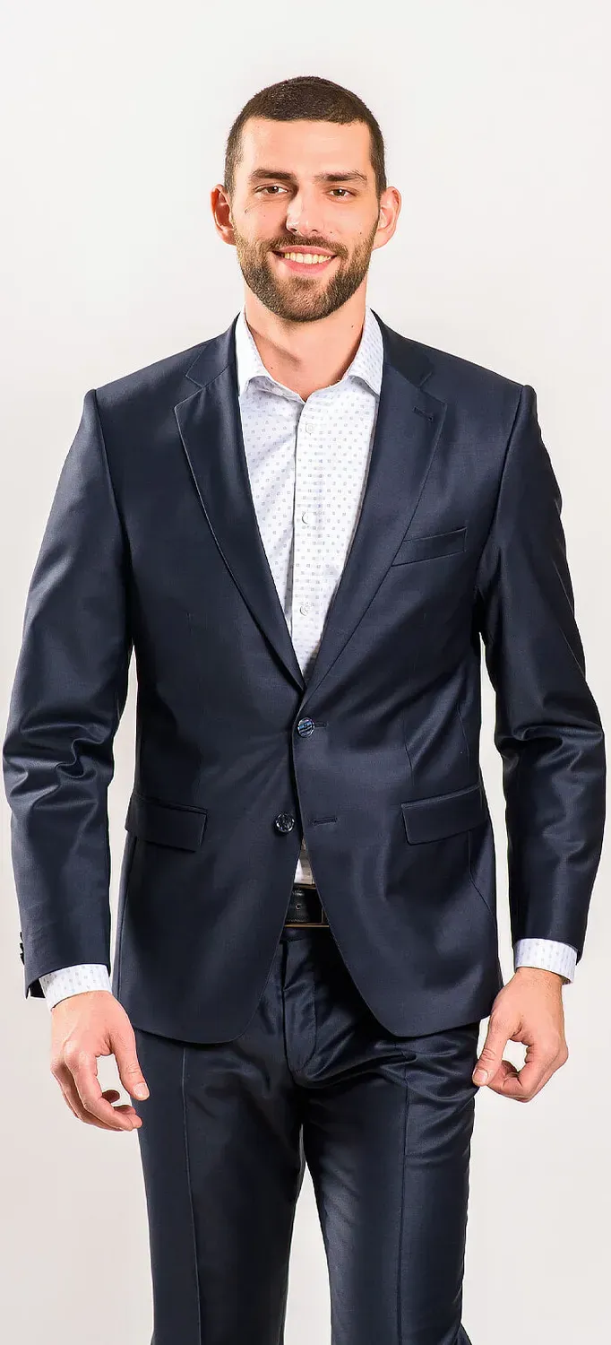 Alain Delon giacca slim fit blu navy lana elasticizzata