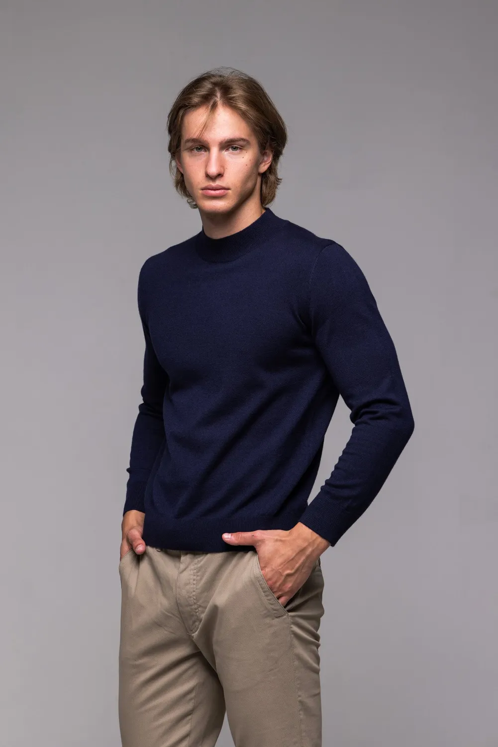 Alain Delon Dolcevita Blu Scuro Maglia Collo Alto Slim Fit