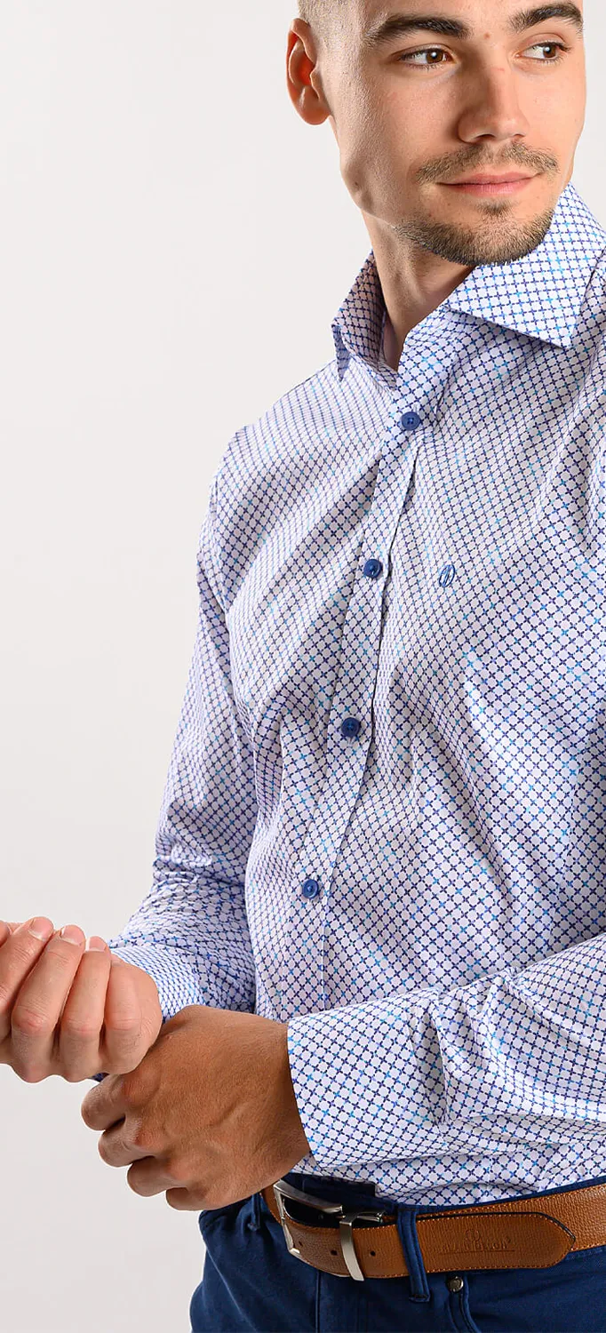 Alain Delon camicia bianca croci blu extra slim fit cotone