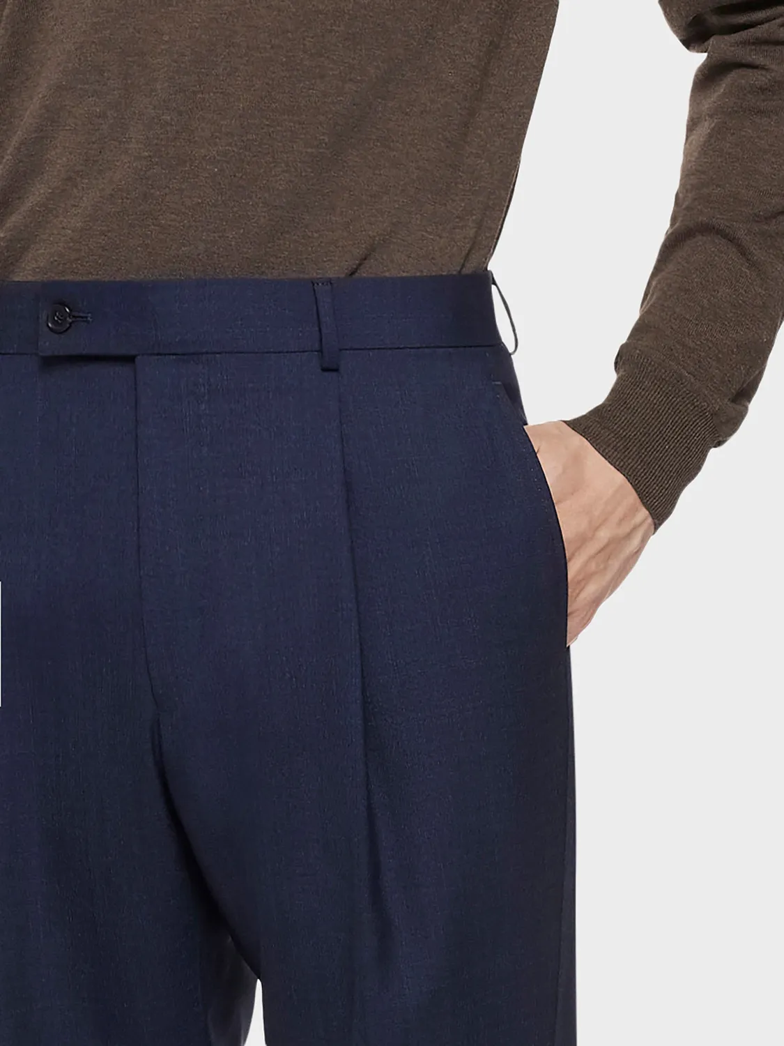 Caruso pantalone regular fit lana blu piega