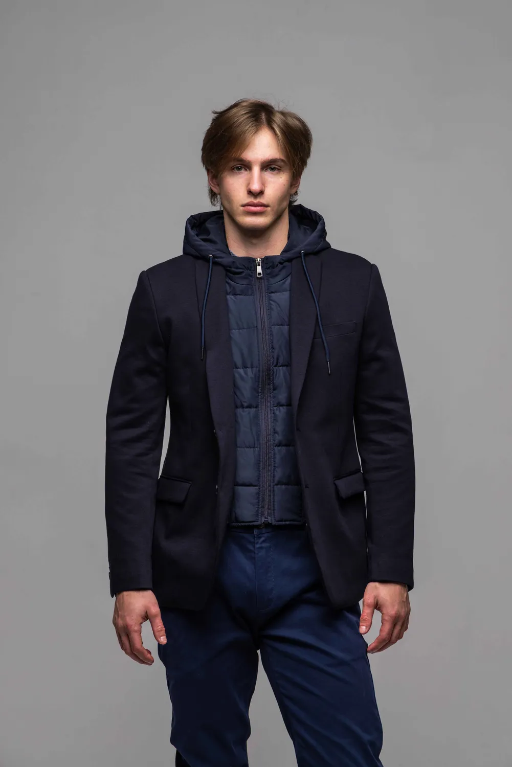 Alain Delon Giacca Uomo Blu Inserto Cappuccio