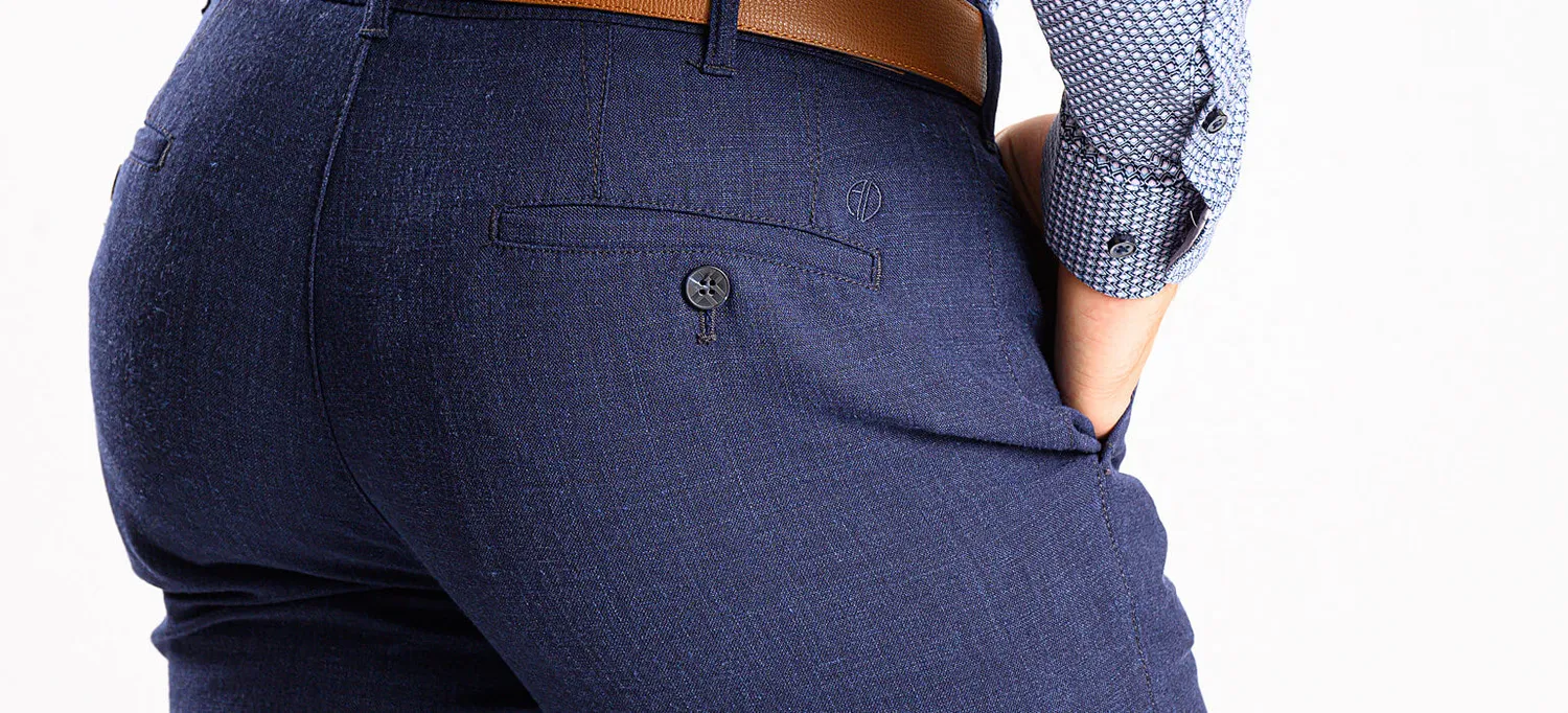 Alain Delon pantaloni lino blu navy 34/32 slim fit