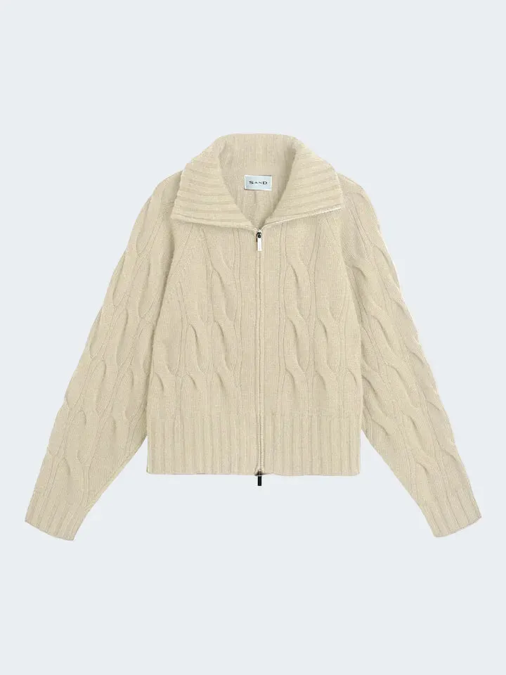 Sand Menswear 5660 Cosima Zip cardigan trecce panna